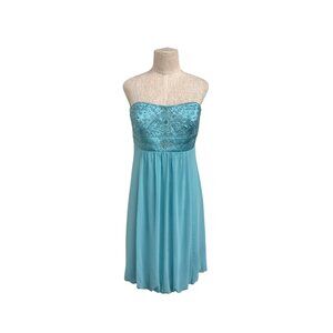 David's Bridal Homecoming Dress Aqua Teal Satin Formal Gown - Wedding Guest Gala